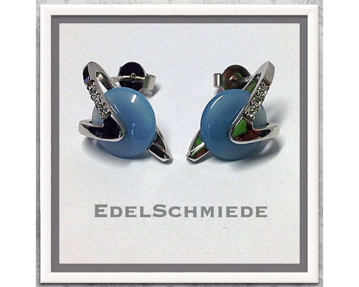 Edelschmiede925 Schmuckset Edelschmiede925 Weißgold Ohrstecker mit blauem Achat 375/- WG Zirk von Edelschmiede925