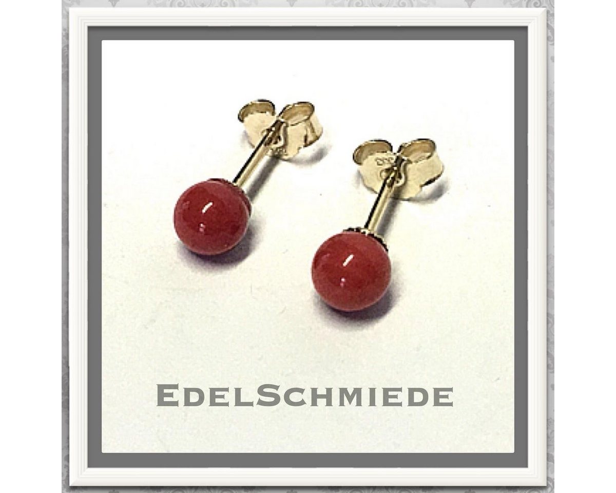 Edelschmiede925 Schmuckset Koralle Ohrstecker in 333/- Gelbgold 6 mm von Edelschmiede925