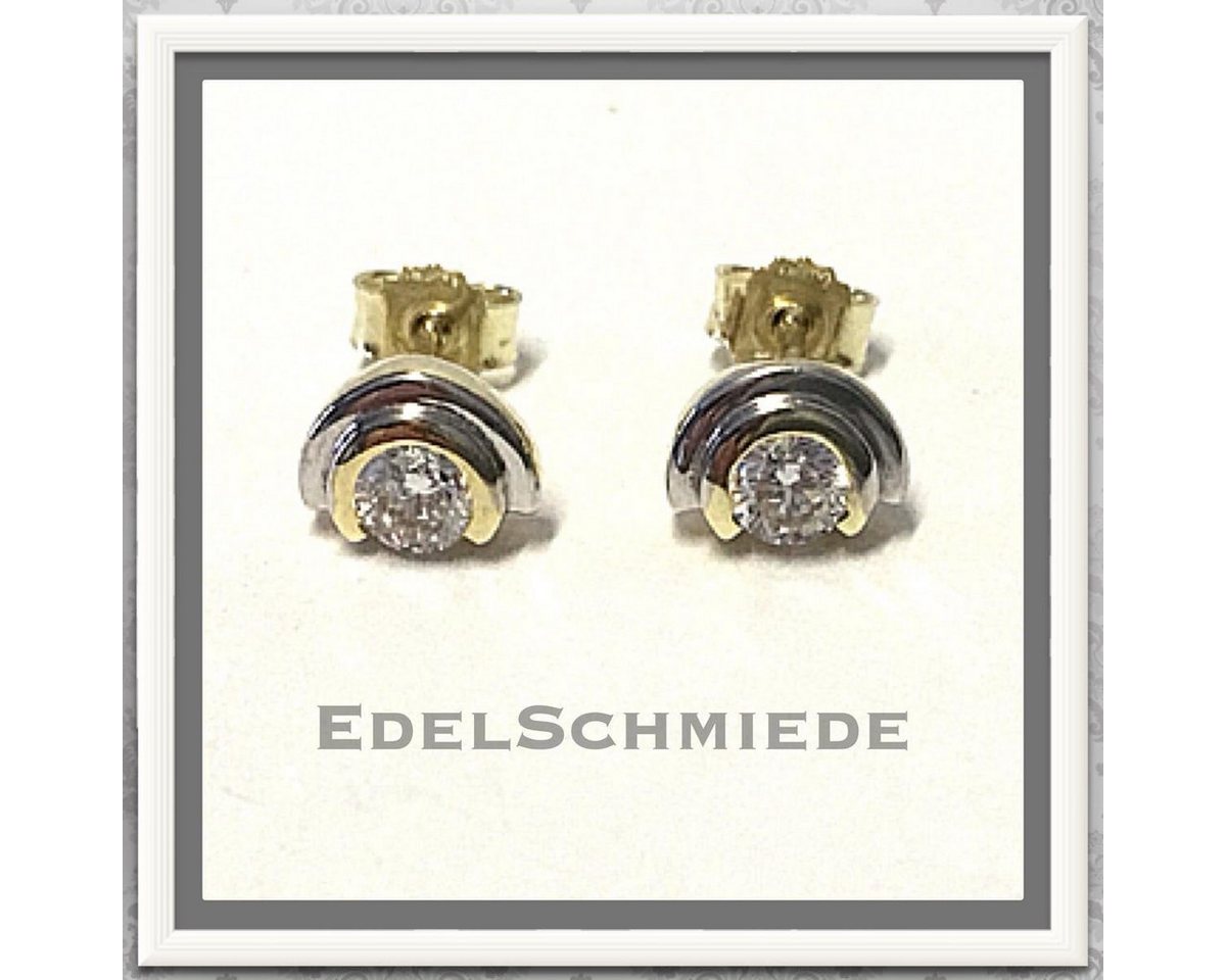 Edelschmiede925 Schmuckset Ohrstecker 333 Gelbgold bicolor mit Zirkonia von Edelschmiede925