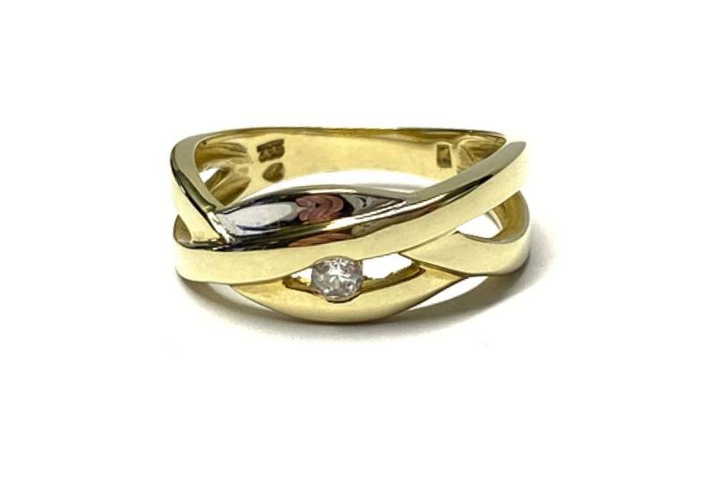 Edelschmiede925 Schmuckset Ring 333/- Gelbgold Zirkonia Schmuckring bicolor Goldring #58 von Edelschmiede925