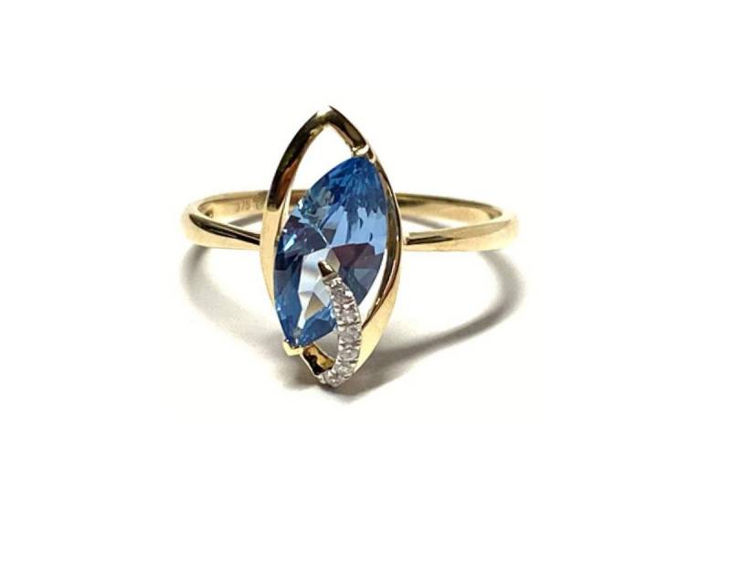 Edelschmiede925 Schmuckset Ring 375/- Gelbgold Zirkonia hellblau + weiß Schmuckring Fingerring von Edelschmiede925