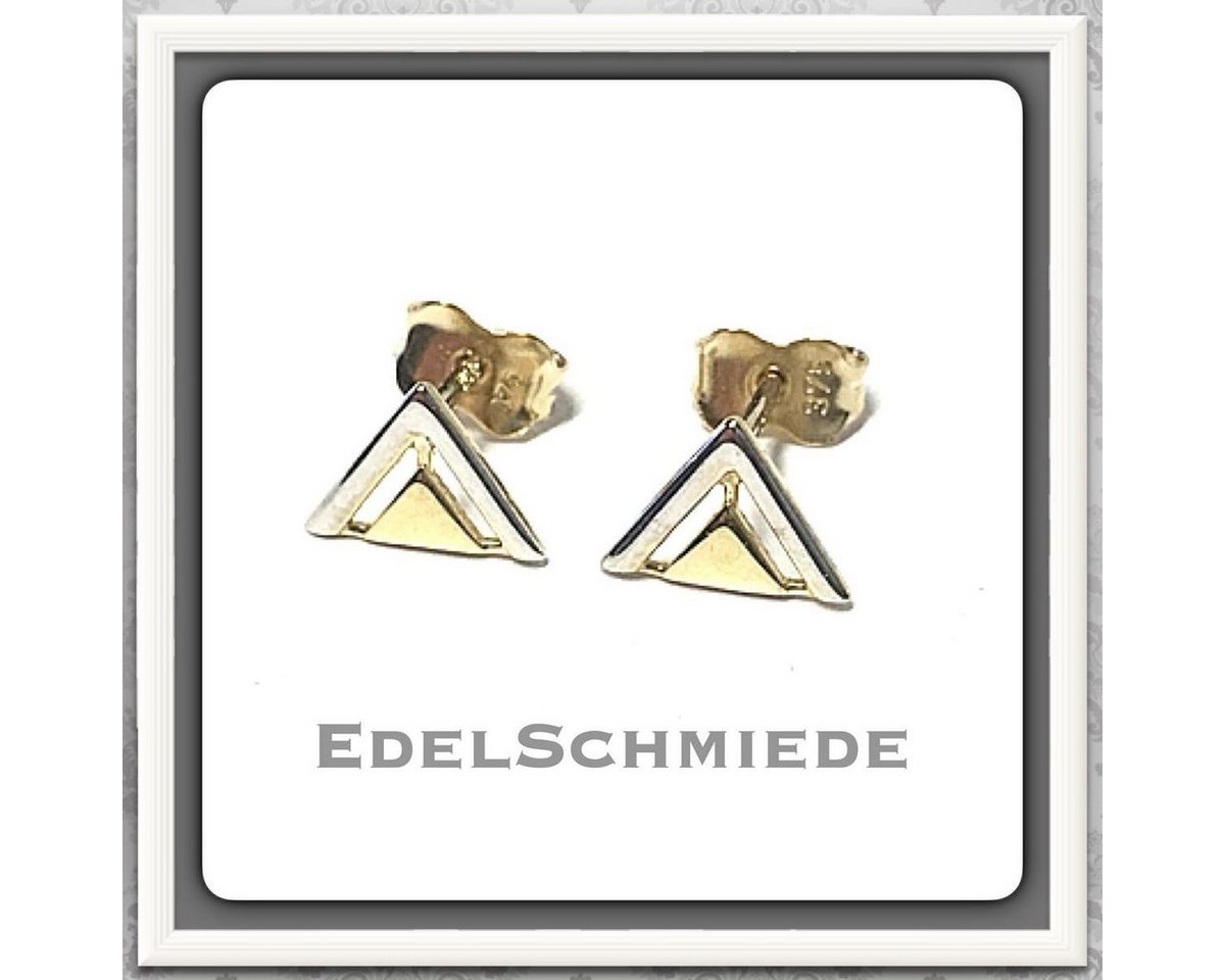 Edelschmiede925 Schmuckset eckige Ohrstecker 375 Gold bicolor poliert von Edelschmiede925