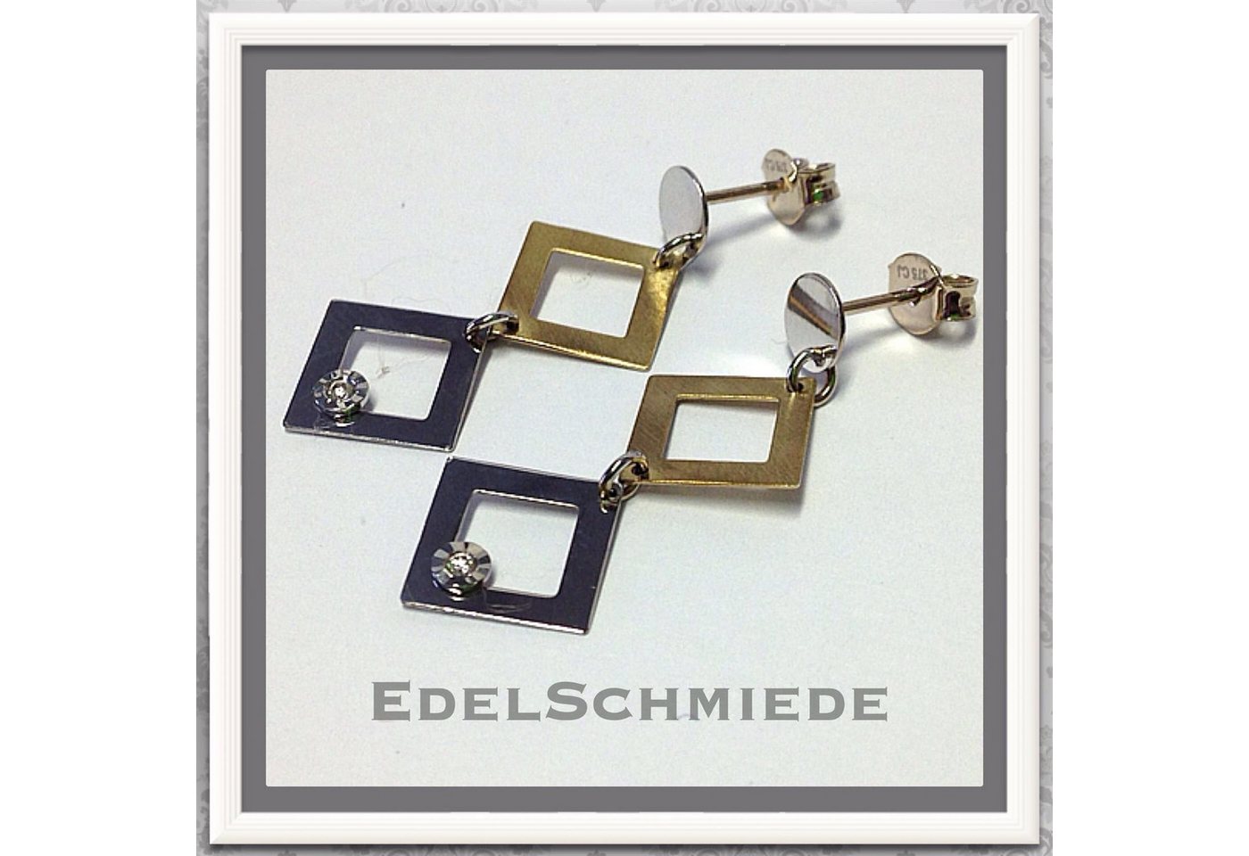 Edelschmiede925 Schmuckset moderne Ohrhänger in 375/- bicolor Gold m Stein von Edelschmiede925