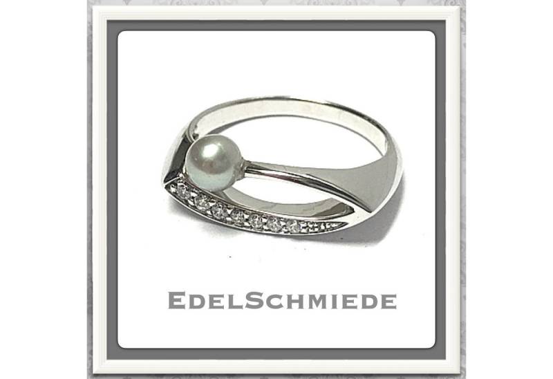 Edelschmiede925 Silberring Damenring 925 Süßwasserperle grau + Zirkonias Größe 62 von Edelschmiede925