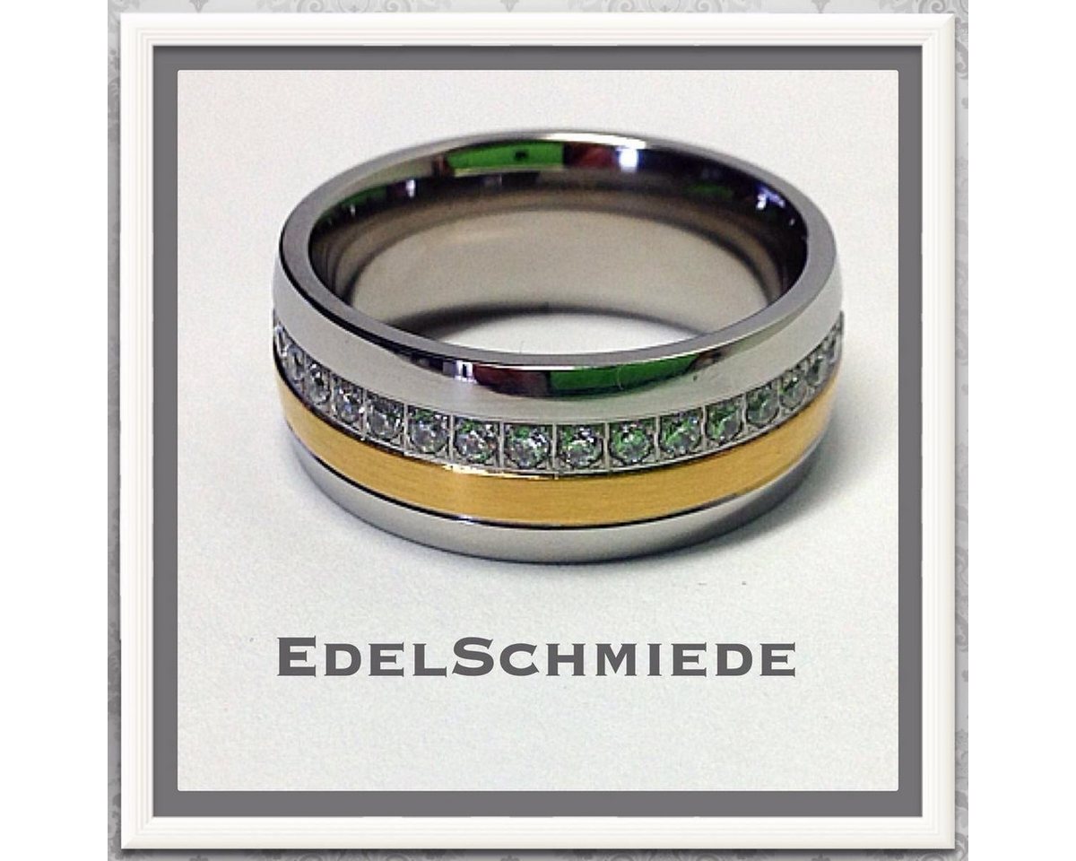 Edelschmiede925 Silberring Ring Edelstahl bicolor (teilw. verg) mit Zirkonias #54 von Edelschmiede925