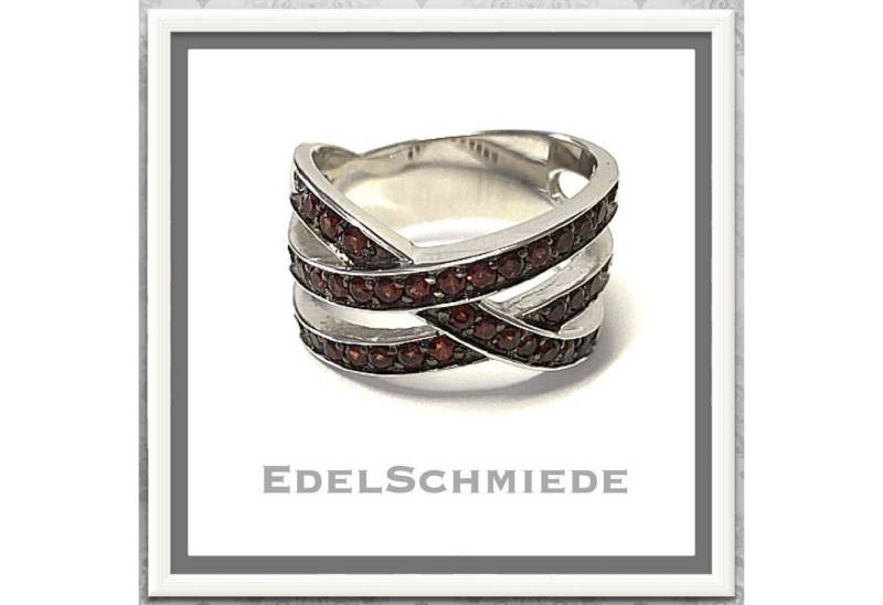 Edelschmiede925 Silberring breiter Damenring 925 Silber rhod mit Granat Ringgröße 59 von Edelschmiede925