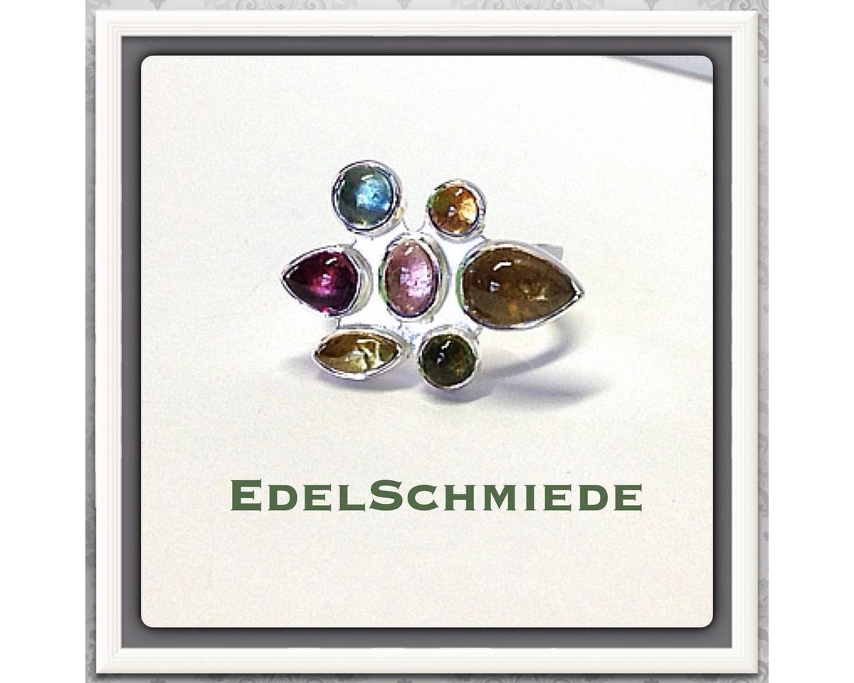 Edelschmiede925 Silberring Edelschmiede925 mehrfarbiger Turmalinring 925 Silber Cabochon Ringgröß von Edelschmiede925