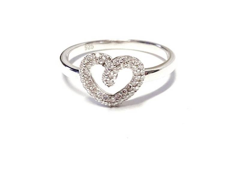 Edelschmiede925 Silberring Ring 925 Silber rhodiniert mit Herzmotiv Zirkonia romantisch Liebe #58 von Edelschmiede925