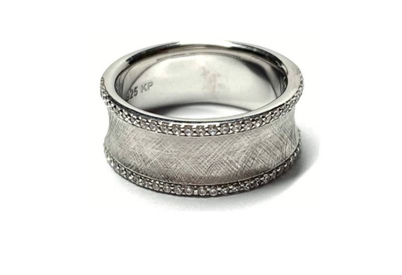 Edelschmiede925 Silberring Silber Ring 925 rhodiniert Zirkonia strukturiert matt Glanz #53 von Edelschmiede925
