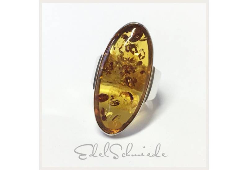 Edelschmiede925 Silberring Silberring 925 großem braunem Bernste Größe 53 von Edelschmiede925