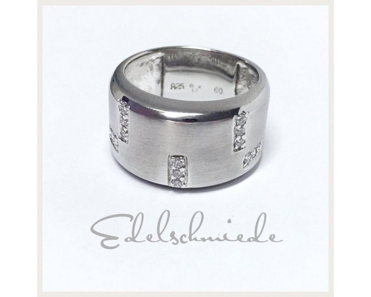 Edelschmiede925 Silberring breiter, matter Ring 925 Silber rhod mit Zirkonia #59 von Edelschmiede925