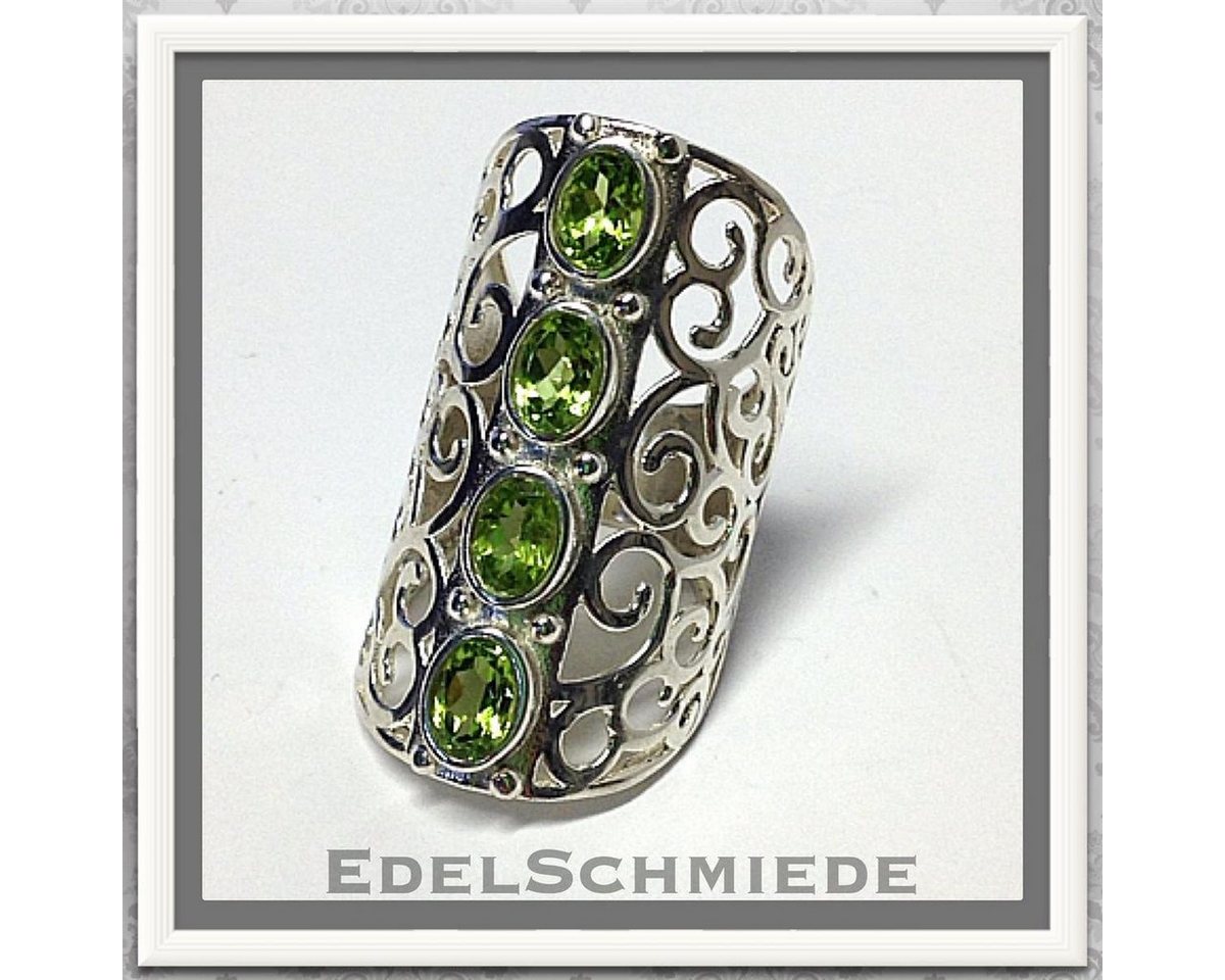 Edelschmiede925 Silberring breiter Ring 925 Silber mit Peridot Filigranmuster #60 von Edelschmiede925