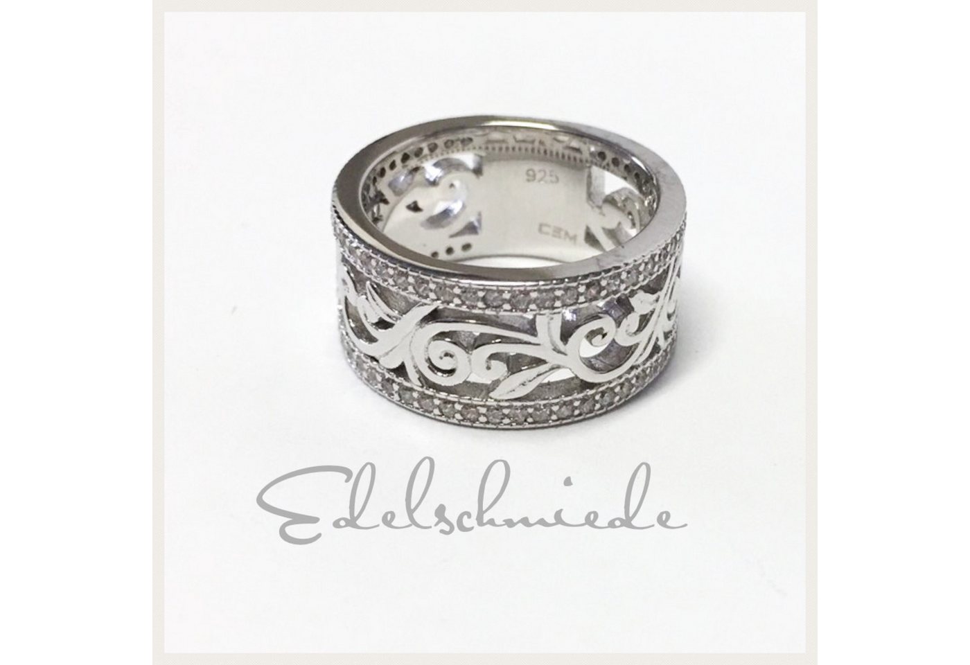 Edelschmiede925 Silberring filigraner, breiter Ring 925 Silber rhod Zirkonia Größe 54 Edelschmiede925 Silberring filigraner, breiter Ring 925 Silber rhod Zirkonia Größe 54 von Edelschmiede925