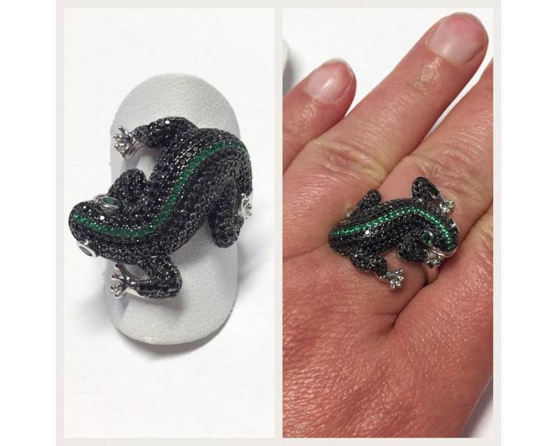 Edelschmiede925 Silberring kleine Echse als Silberring 925 mit farbigen Zirkonias #60 von Edelschmiede925