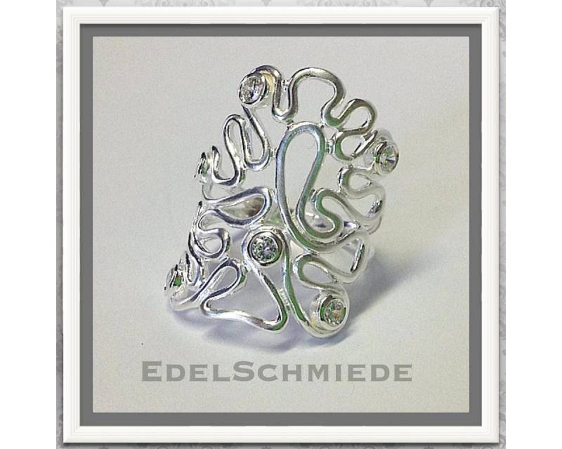 Edelschmiede925 Silberring moderner Silberring 925 mit Zirkonia - matt - #54 von Edelschmiede925