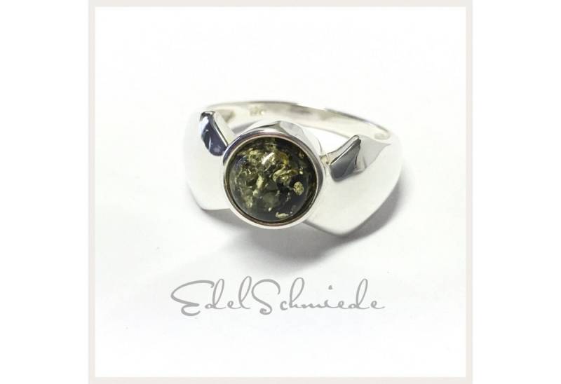 Edelschmiede925 Silberring schlichter Bernsteinring 925 m rundem Cabochon Größe 61 von Edelschmiede925