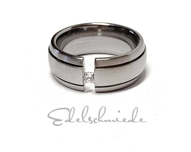 Edelschmiede925 Silberring schlichter matter Edelstahlring - breit + Zirkonia - #61 von Edelschmiede925