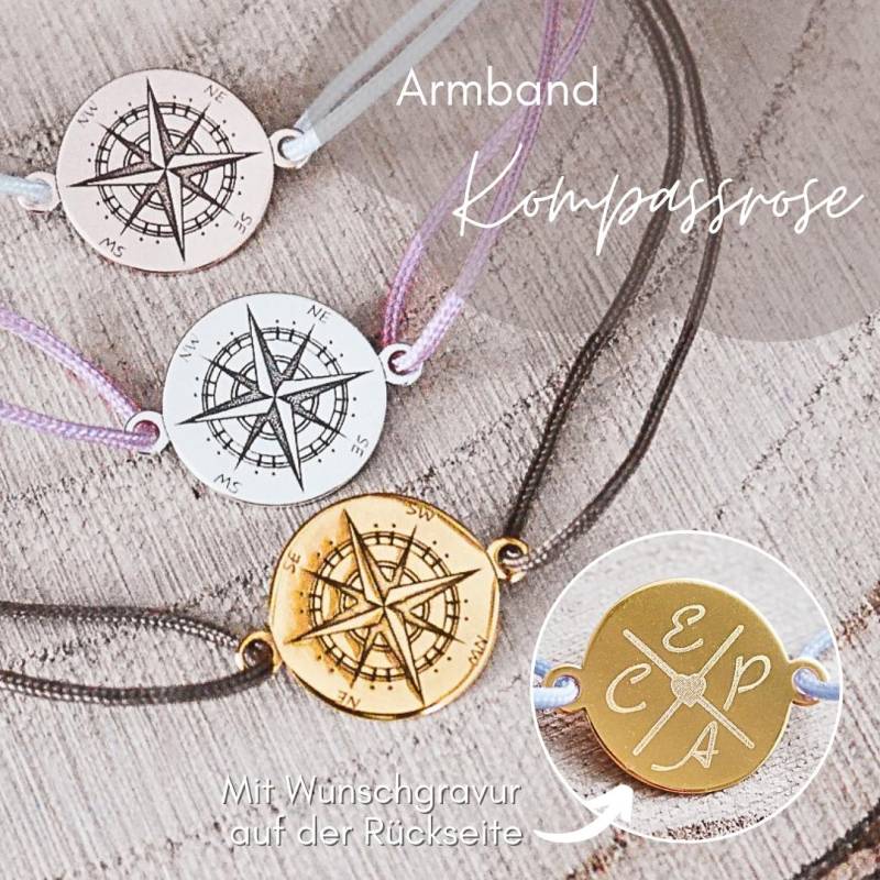 Armband "Kompassliebe" Nylon Mit Wunschgravur 925Er Silber von Edelschnitte