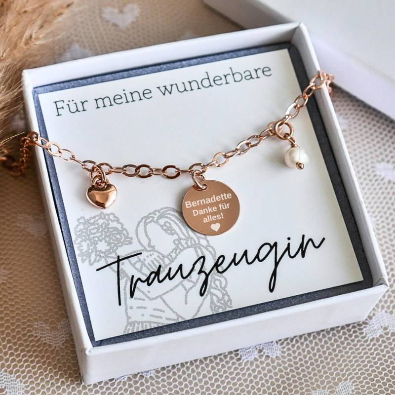 Armband "Trauzeugin" 925Er Silber Mit Gravur Geschenk Verlobung von Edelschnitte