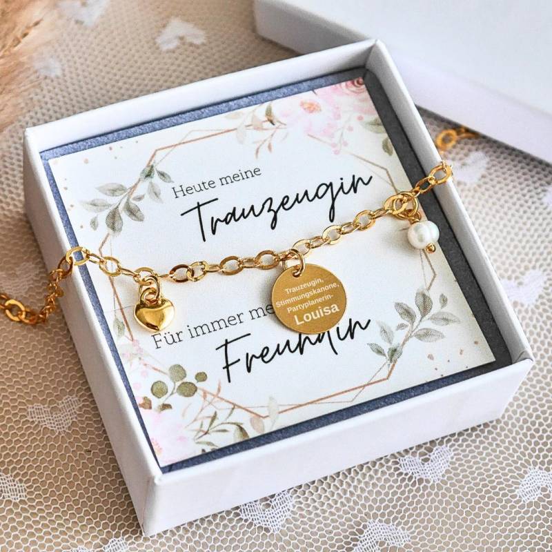 Armband "Trauzeugin" Freundin 925Er Silber Mit Gravur von Edelschnitte