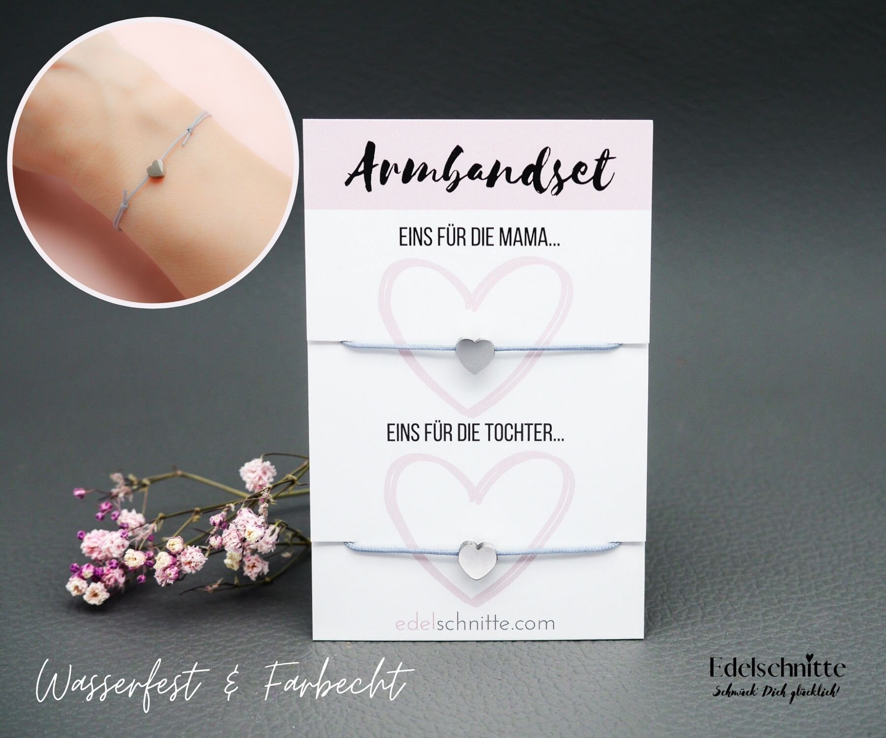 Armbandset "Mutter-Tochter" "Herz" Silber/Edelstahl 23 Bandfarben Zur Wahl Armbandset "Mutter-Tochter" "Herz" Silber/Edelstahl 23 Bandfarben Zur Wahl von Edelschnitte