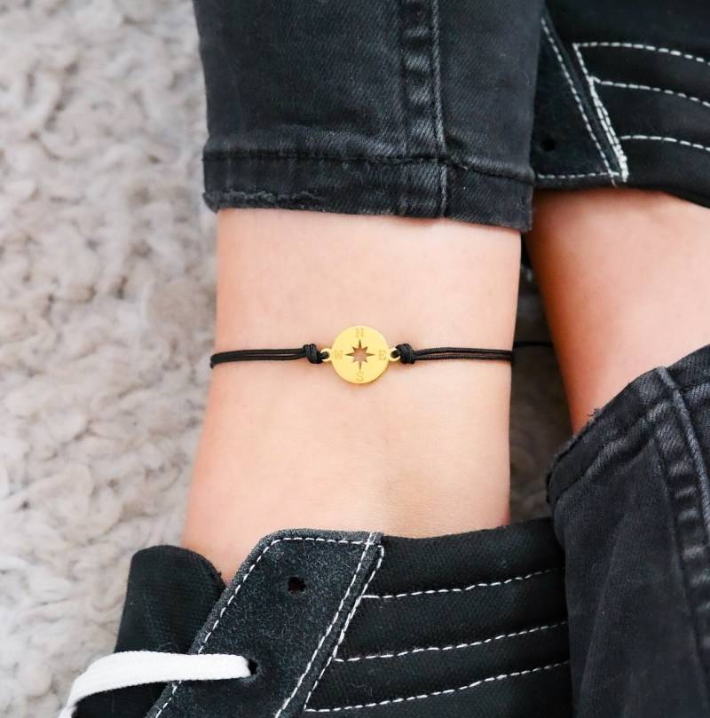 Fußbändchen "Kompass" 925Er Silber Vergoldet/23 Bandfarben von Edelschnitte