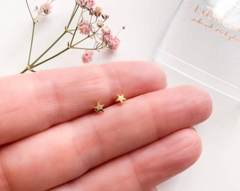 Mini Ohrstecker "stern" Edelstahl Gold Mit Schmuckbox von Edelschnitte