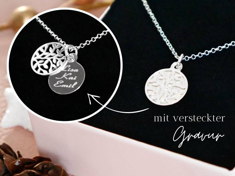 Namenskette "Tree Of Life"/925Er Silber Familienkette Gravur Family von Edelschnitte