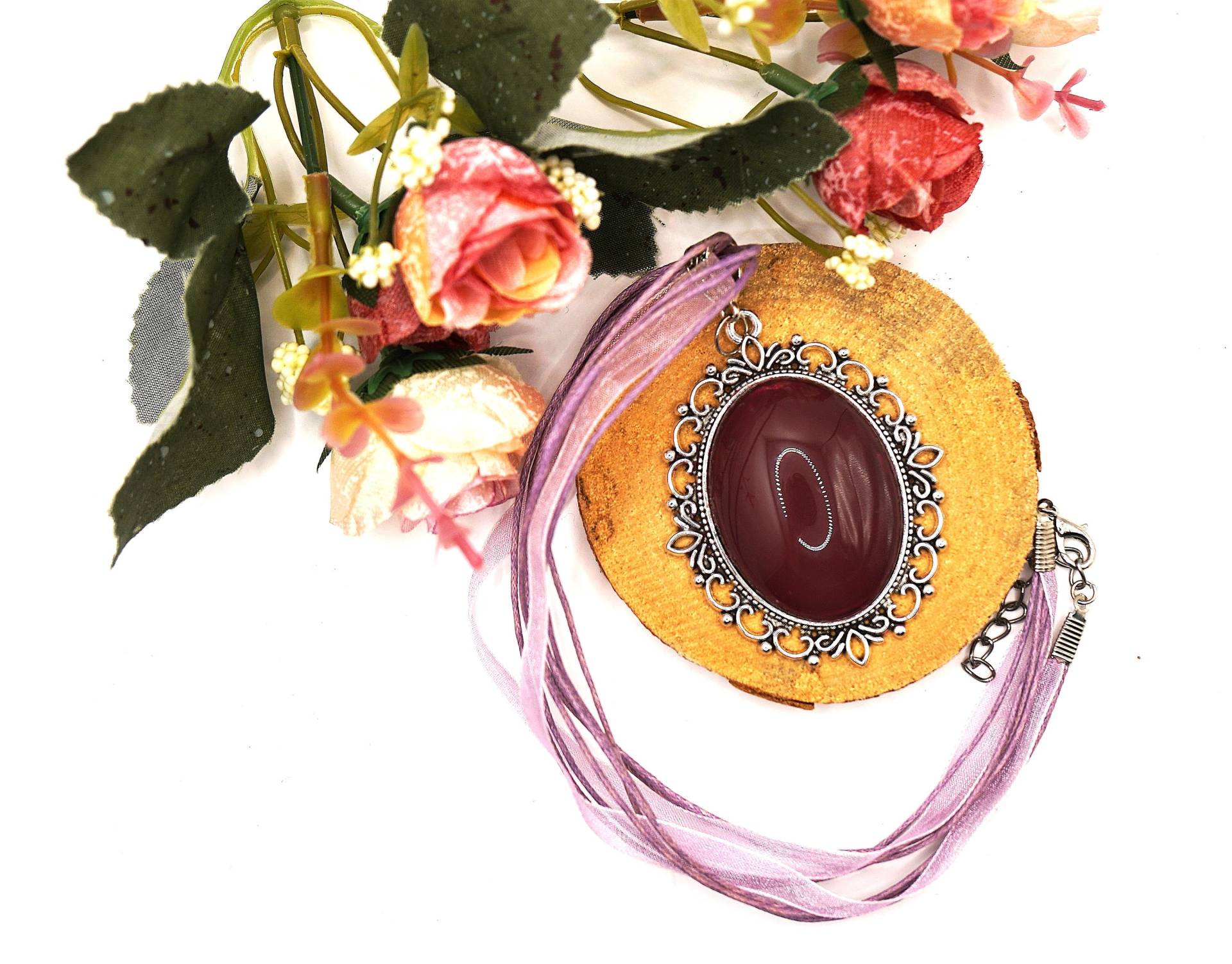 Großer Farbanhänger Mit Farbigem Satinband - Vintage Anhänger Silber Steampunk Schmuck von EdelsteinSchmiede