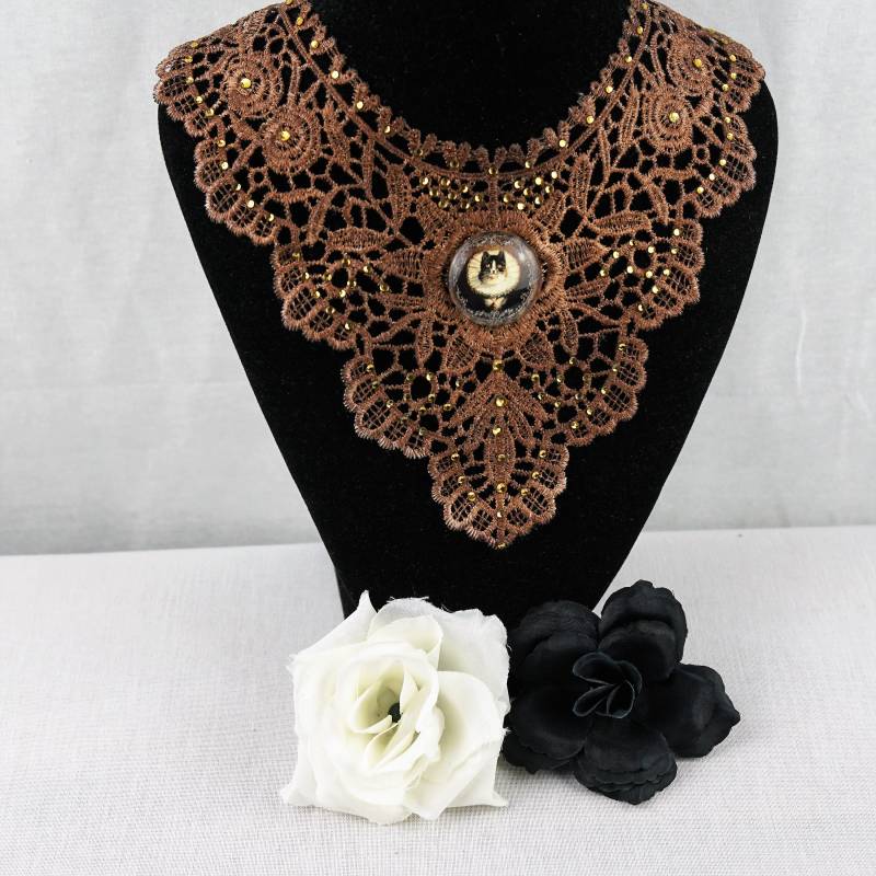 Spitzencollier Schokobraun. Handgefärbt. Halsschmuck. Spitzenschmuck Steampunk Collier von EdelsteinSchmiede