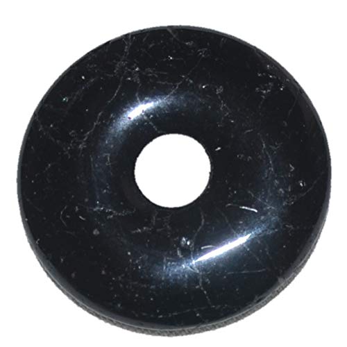 Turmalin schwarz Donut-Anhänger | Schörl Edelstein-Anhänger Scheibe ca. 35 mm | Ketten Anhänger für Damen und Herren von Edelsteinartikel