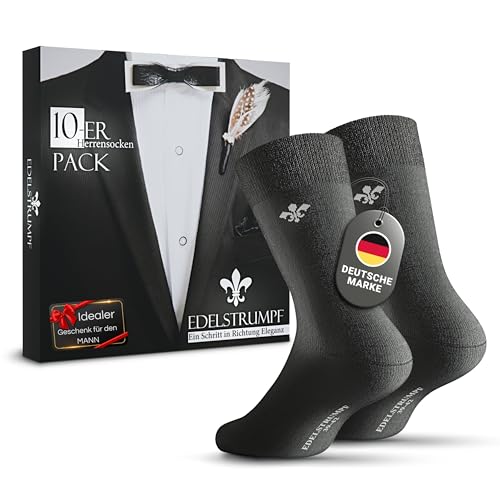 Edelstrumpf 10er Set Herren-Socken schwarz I Hochwertige Business-Socken mit 85% Baumwolle I Lange Anzug-Socken komfortabel & elegant, Männersocken, Baumwollsocken von Edelstrumpf