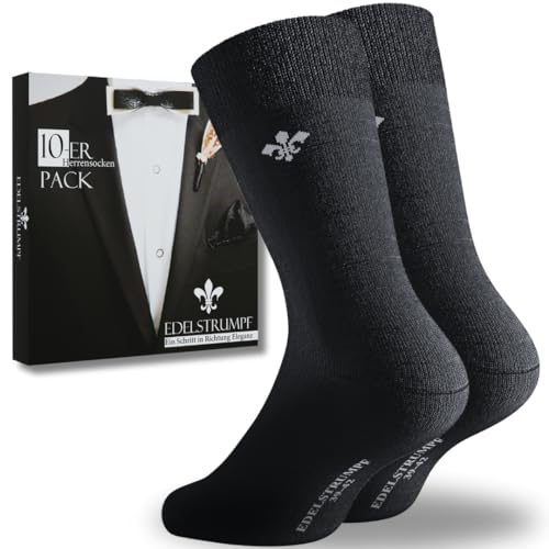 Edelstrumpf 10er Set Herren-Socken schwarz I Hochwertige Business-Socken mit 85% Baumwolle I Lange Anzug-Socken komfortabel & elegant, Männersocken, Baumwollsocken von Edelstrumpf