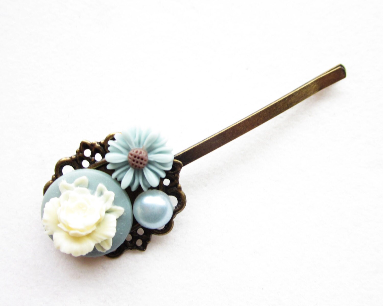 Haarklammer, Haarspange, Hair Pin, Hair Clip, Hochzeit, Wedding, Blumen, Vintage-stil, Hellblau | 157 Haarklammer, Haarspange, Hair Pin, Hair Clip, Hochzeit, Wedding, Blumen, Vintage-stil, Hellblau | 157 von EdelundFeinDesign