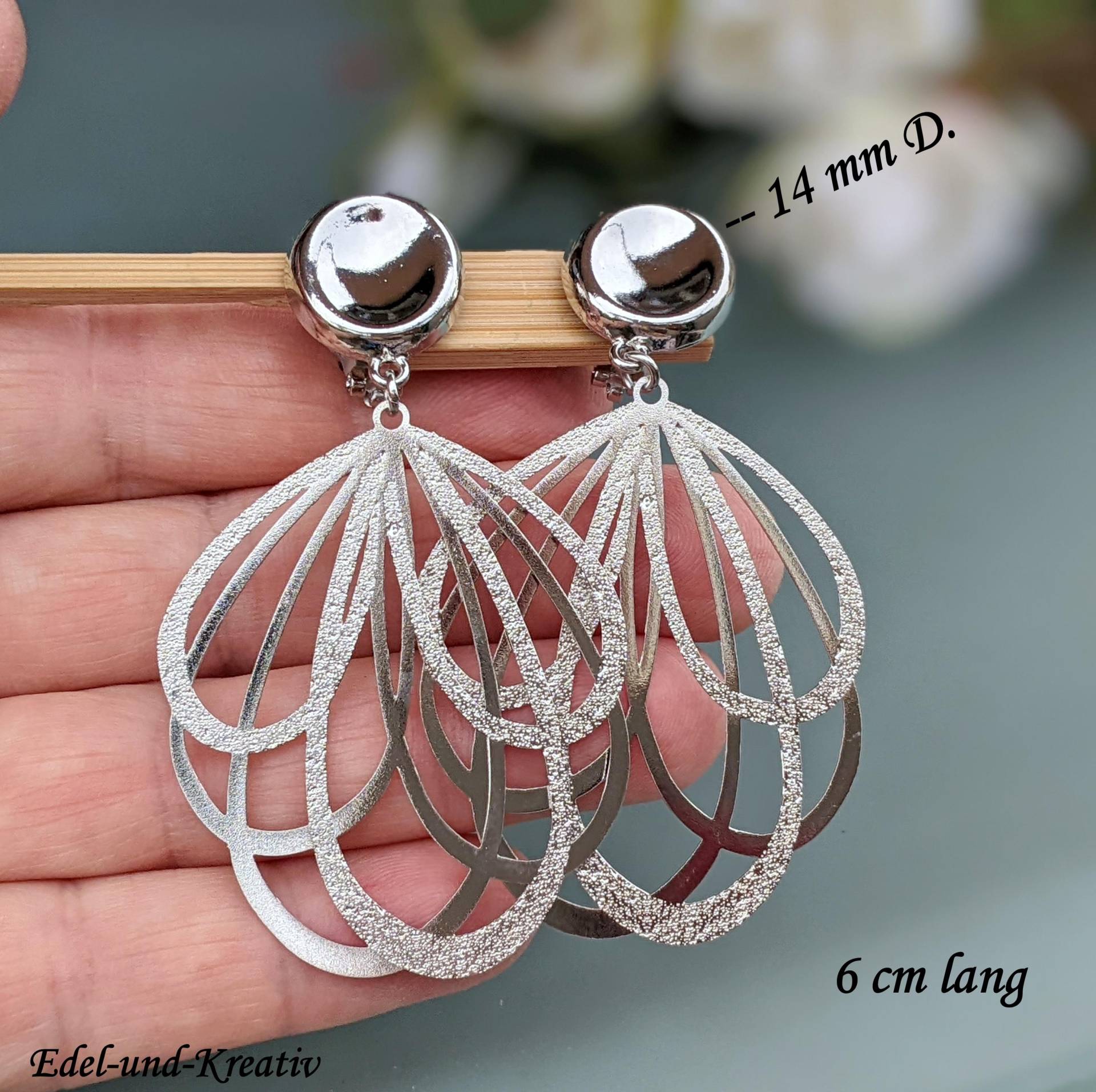 Clips Silber, Ohrclips, Ausgefallen, Diamantierter Blütentropfen, Blatt Ohrringe, Leichte Ohrclips, Kein Ohrloch, Ohne Pierced, Leicht Glitzernd von EdelundKreativ