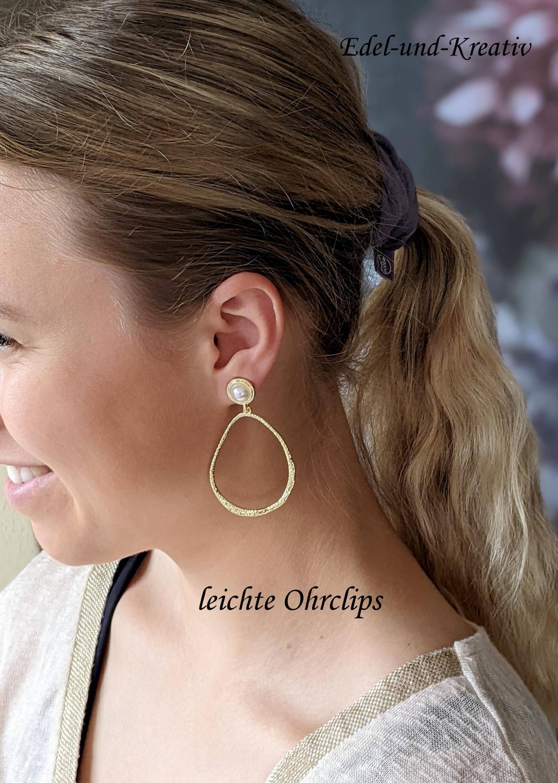 Gold Tropfen Clips, Ohrring Vergoldet, Kein Ohrloch, Leichte Ohrclips, Ohrringe Ohne Pierced, Gehämmert, Perlen Großer Goldring von EdelundKreativ