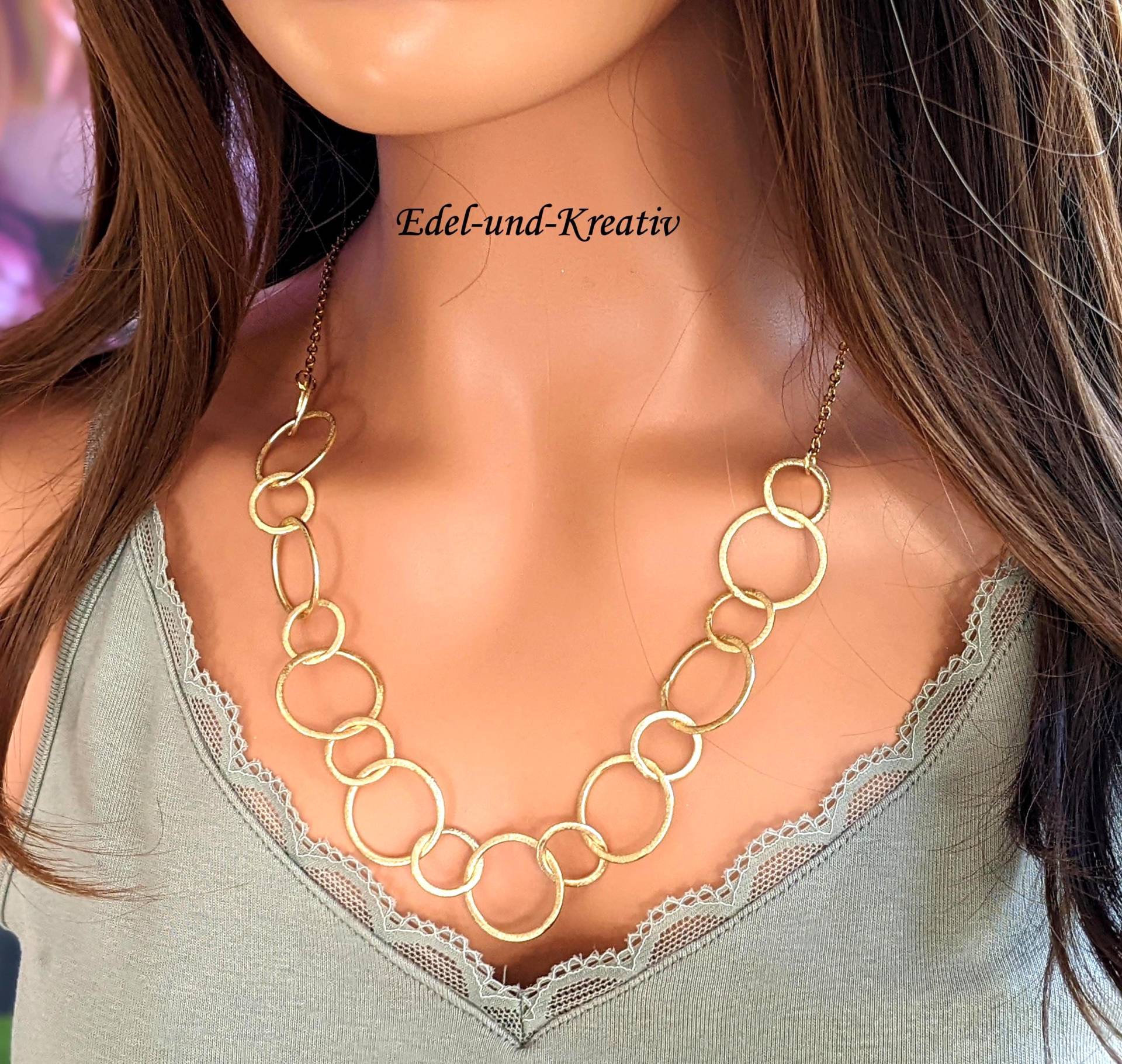 Halskette, Gliederketten Mix, Ösenkette, Collier, 54-70cm, Matte Goldringe+Edelstahlkette, Bubbles, Statementkette, Ringkette Vergoldet, Schmuckset von EdelundKreativ