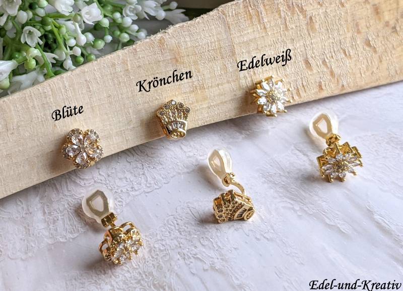 Kleine Ohrclips, Edelweiß, Clips Mit Gold Oder Silberring, Für Kein Ohrloch, Weihnachtsgeschenk, Clip Auf Gold, Non Pierced Ears, Kinder von EdelundKreativ