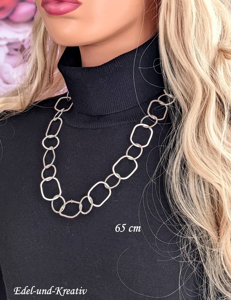 Lange Kette Silber Große Glieder Xl, Matte Ringe, Mittellange Ösenkette, Lange Für Kleider, Wickelkette, Statementkette, Geometrisch von EdelundKreativ