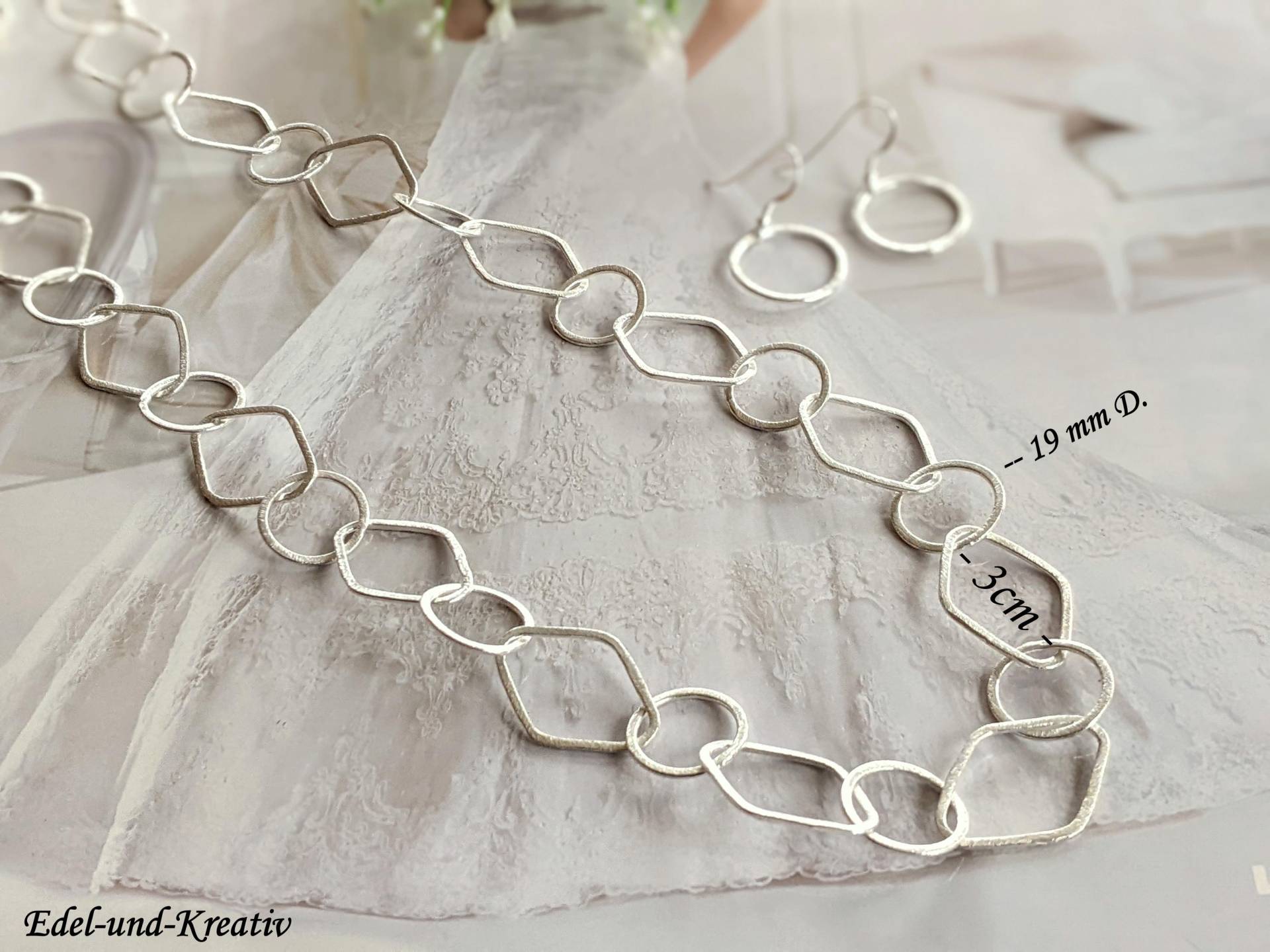 Silber Halskette, Silberringe, Navette, Statementkette, Schmuckset, Ösenkette, Edle Gliederkette, Matt Gebürstet, Geometrisch, Kette+Ohrringe von EdelundKreativ
