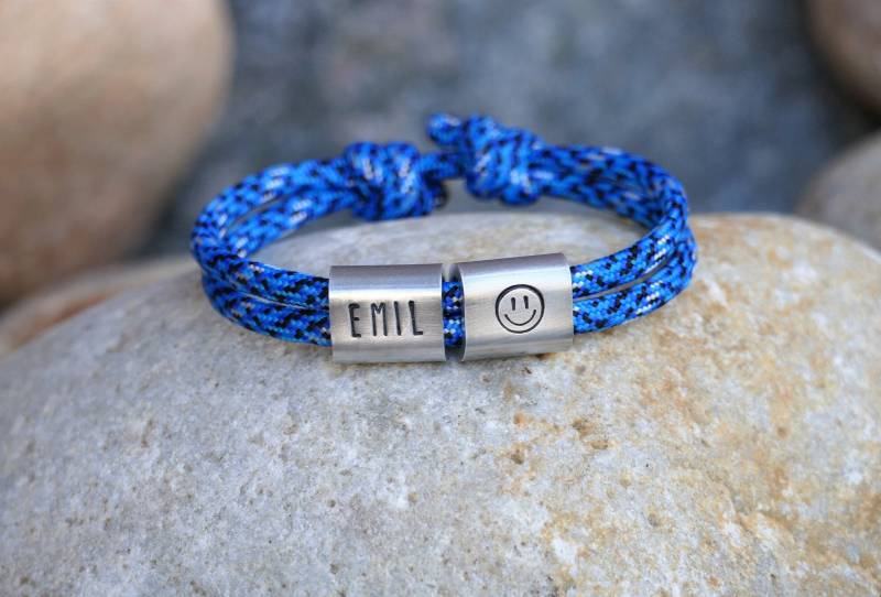 Personalisiertes Kinder Armband Smiley Aus Segeltau von EdelundTau
