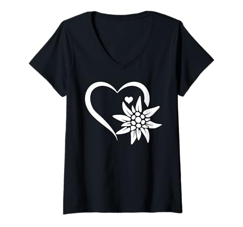 Damen Berg Edelweiß Blume Edelweiss Blume - Edelweiß T-Shirt mit V-Ausschnitt von Edelweiß Mountain Flower