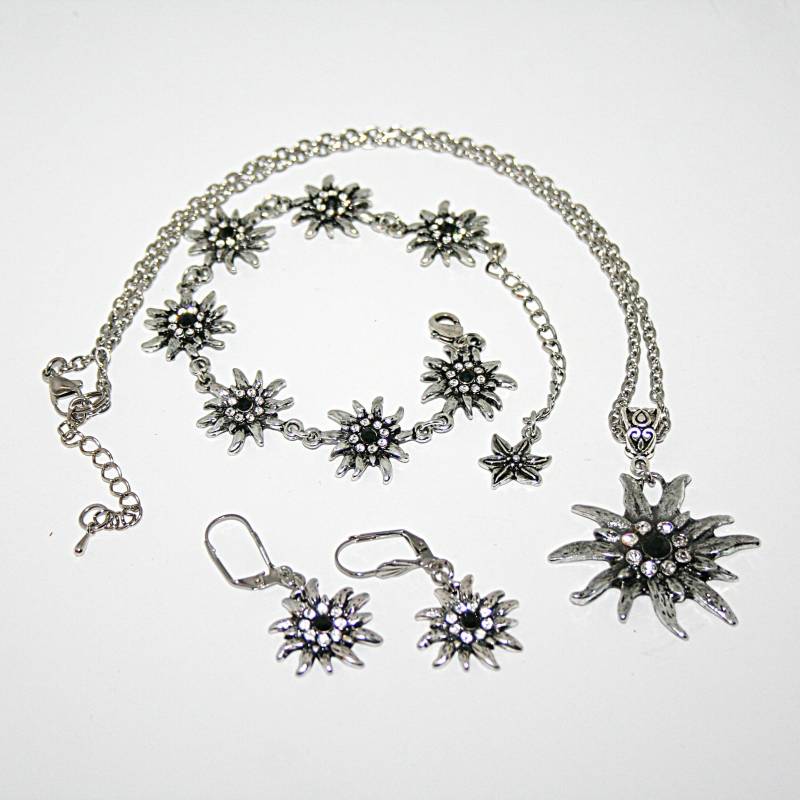 3-Teiliges Trachtenschmuckset/Halskette Mit Anhänger Trachtenarmband Ohrringe Edelweiß Blumenset Damenschmuck von Edelweiss51Jewelry