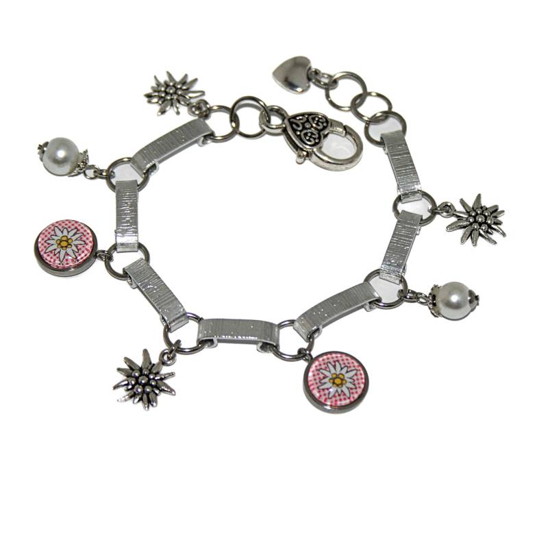 Aluminiumschmuck, Handgefertigtes Armband, Aluminiumelemente Silberfarben, Handbearbeitet Metall-Charm-Cabochons Mit Edelweiss-Motivringen von Edelweiss51Jewelry