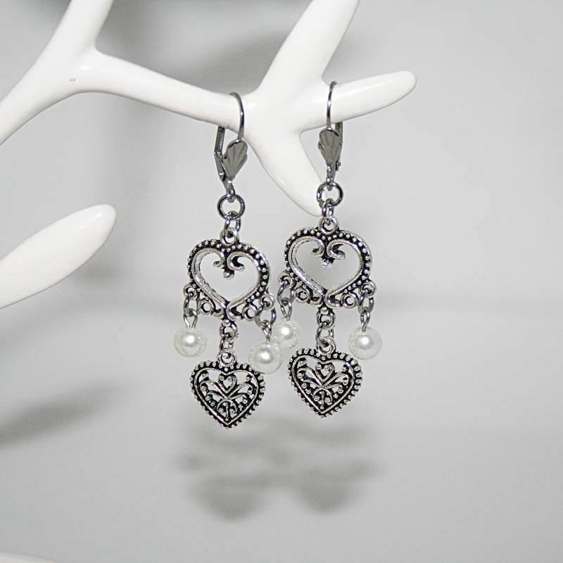 Herz Ohrringe Hängend/Mit Vintage Silberschmuck Hängende von Edelweiss51Jewelry