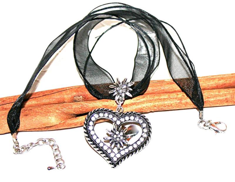Dirndl Halskette Strass Edelweiß Herz | Schwarz von Edelweiss51Jewelry