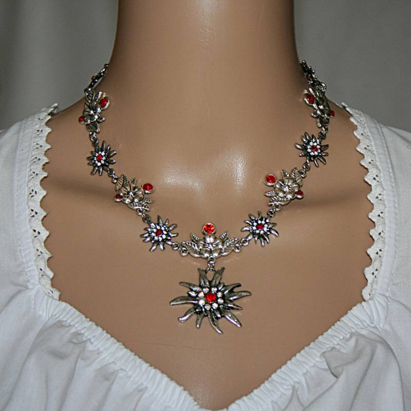 Dirndl Kette , Strass-Edelweiss Edelweiss Anhänger Trachtenschmuck Hochzeitskette Bergblumen Perlenkette von Edelweiss51Jewelry