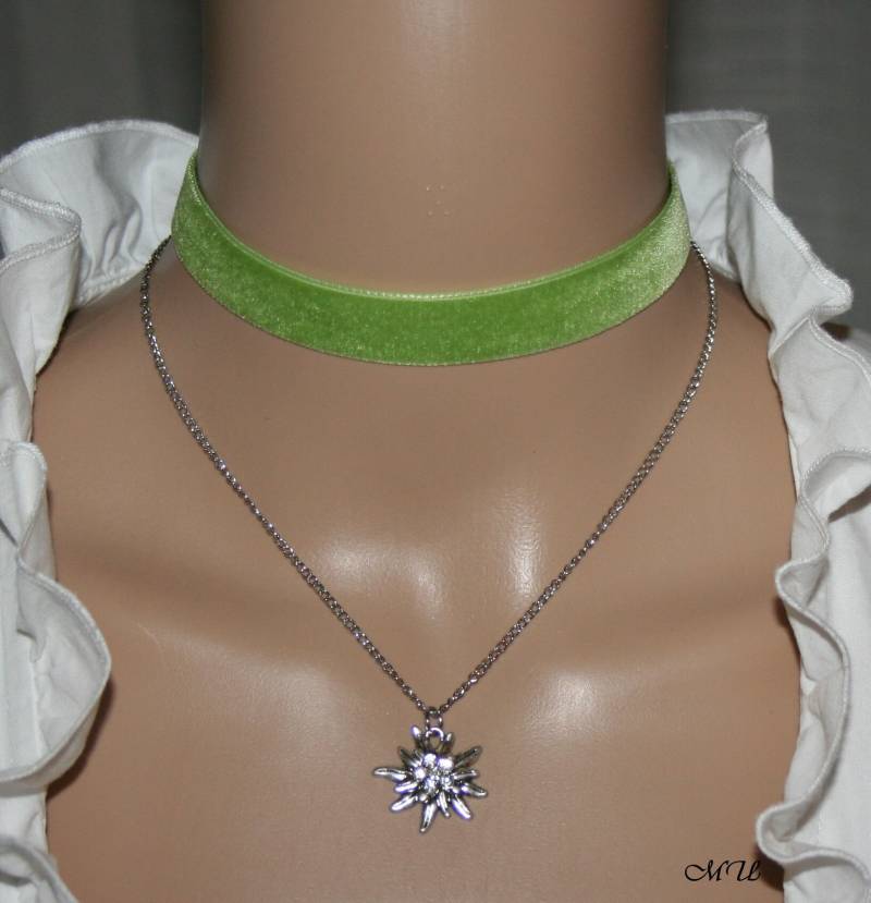 Dirndl Samt Kropfband Mit Edelweißkette, Verschiedene Farben von Edelweiss51Jewelry