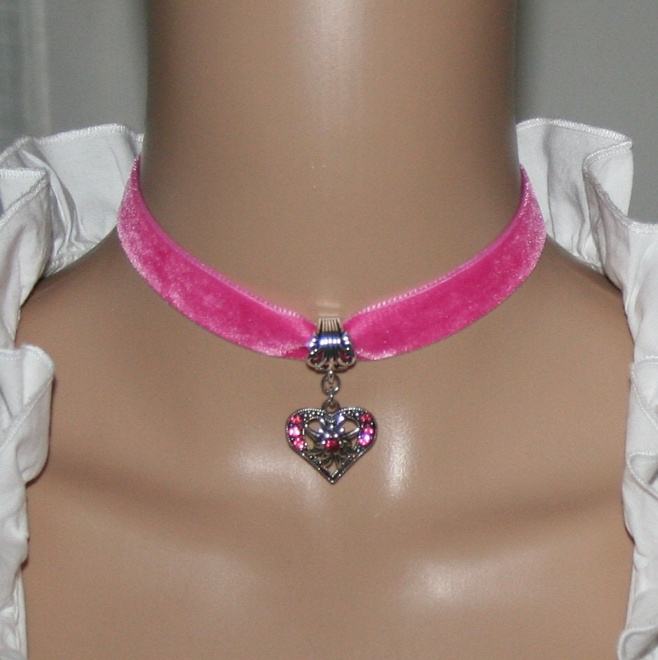 Dirndl Samt Kropfband Mit Herz Pink von Edelweiss51Jewelry