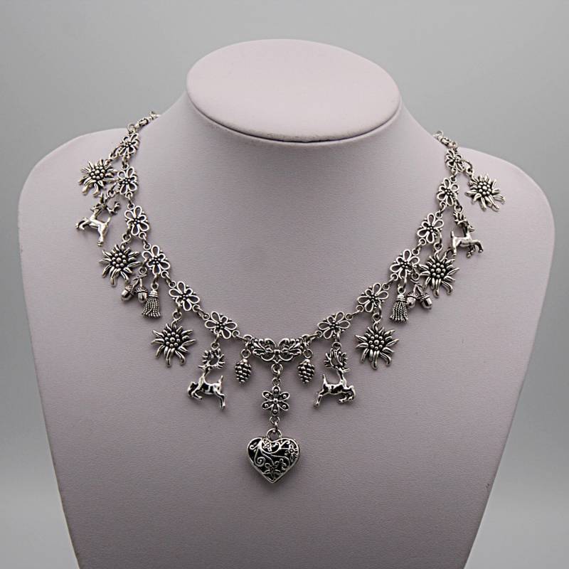 Herz Kette Mit Vielen Charms/Blumenschmuck Edelweiss Und Dirndl Halskette Trachtenhochzeit Geschenk von Edelweiss51Jewelry